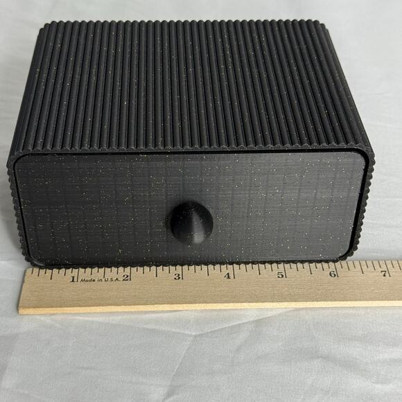 Black Glitter Storage Box with Drawer Textured Modern Minimalist Deck Decor 6.5" - Picture 7 of 8